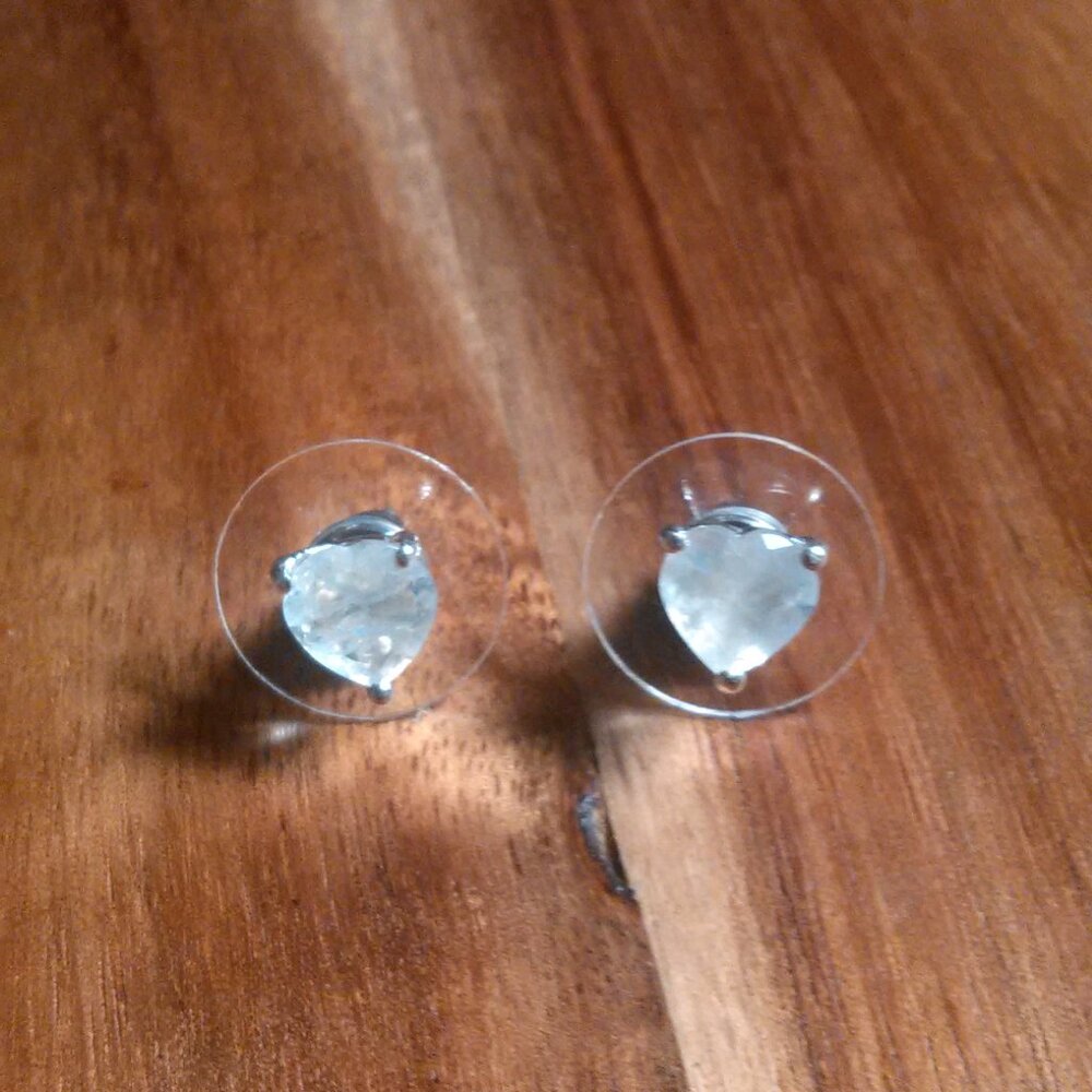 Moon Glow Moonstone Sterling Silver Heartlight Glow Heart Stud Earrings - Picture 6 of 11